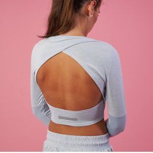 Gymshark Nikki Blackketter Drop Back Crop Top in Dusk Blue